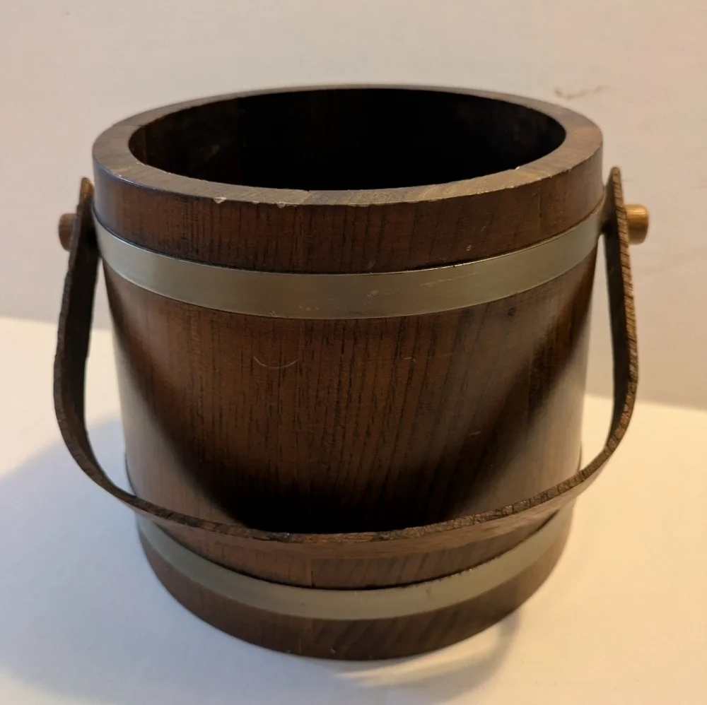 Old Wood Firkin Sugar Bucket Pail w/ Swinging Handle Primitive Rustic